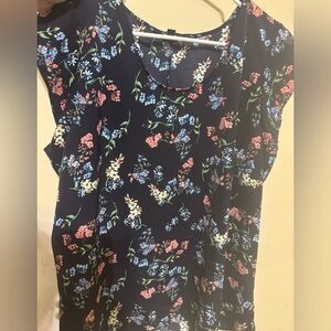 Express Floral Print Navy Top with Multicolor Blooms
